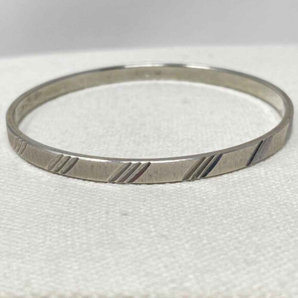 Monet Signed Etched Brushed Silver Tone Bangle Bracelet Vintage Classic Elegance